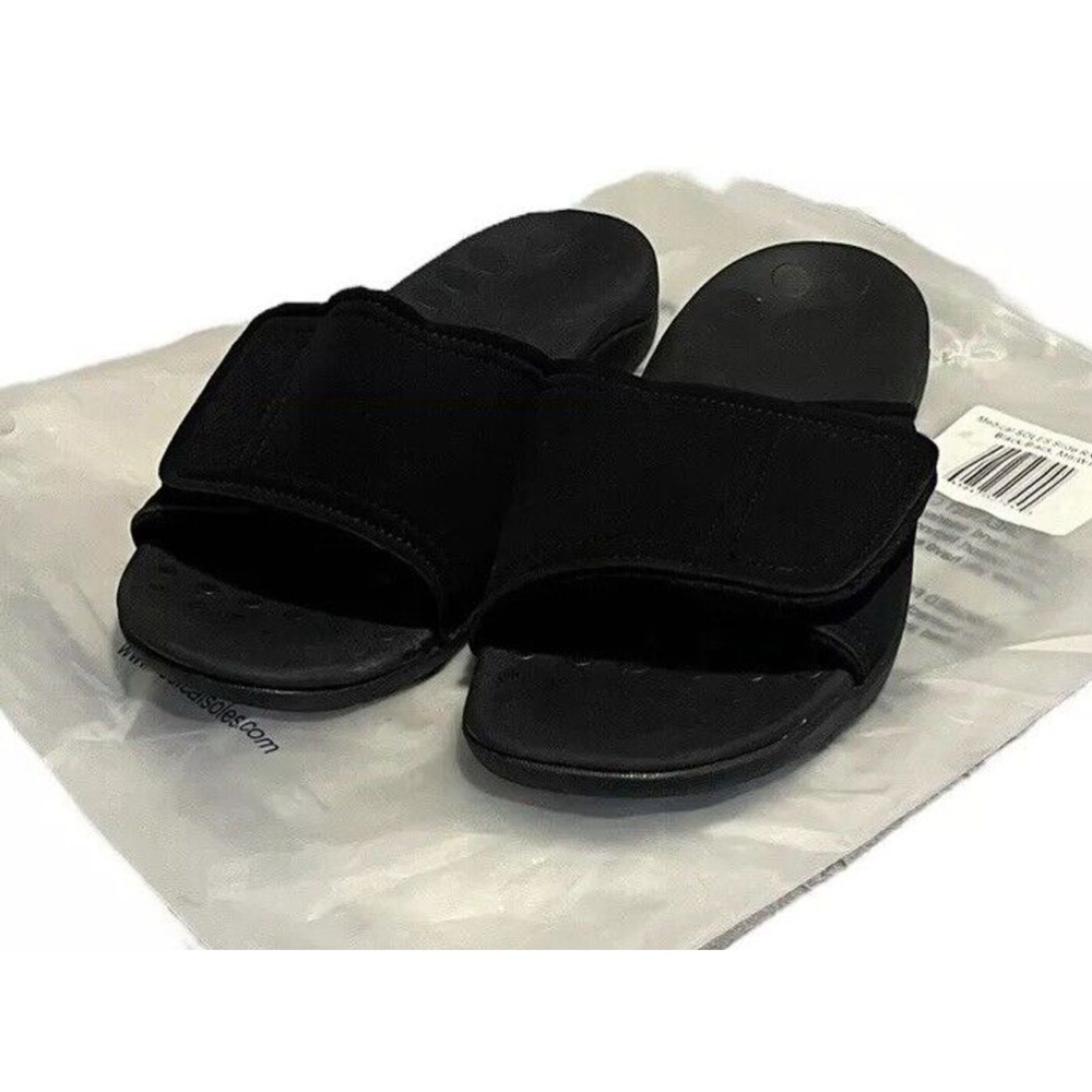 Medical Soles Slides Sandals Size M6 W7 Adjustable Strap Black Slip On NEW